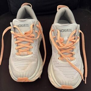 Hoka Women's Athletic Shoes in Gray and Peach